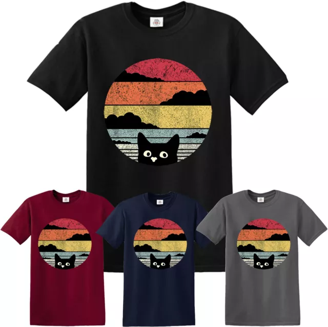 Cat Retro Funny T-Shirt Kitten Cats Gift Xmas Ladies Mens Kids tshirt Top Tee