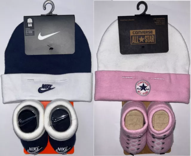 Nike Converse Crib Baby Infant Hat Bootie Sock Set Navy Pink Gift Matching Set