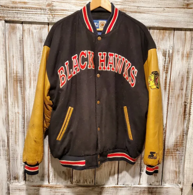 Vintage Starter Chicago Blackhawks Bomber Jacket! (Wool/Leather) Size L