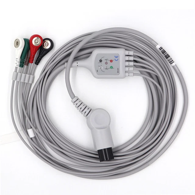 5Lead 6pin Medical One-piece ECG Cable Fit for Welch Allyn Propaq 100/200 Series