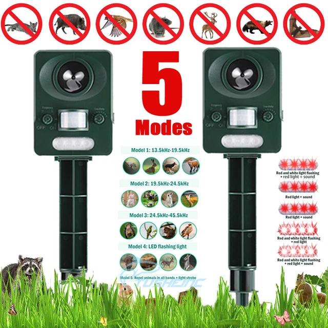 1/2PK Animal Repeller Ultrasonic Solar Power Outdoor Pest Cat Mice Deer Sensor