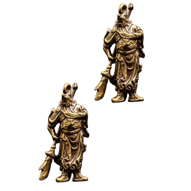 2 Pcs Bracelet Charms Antique Keyrings Car Keys Brass Keychain Prosperity Statue