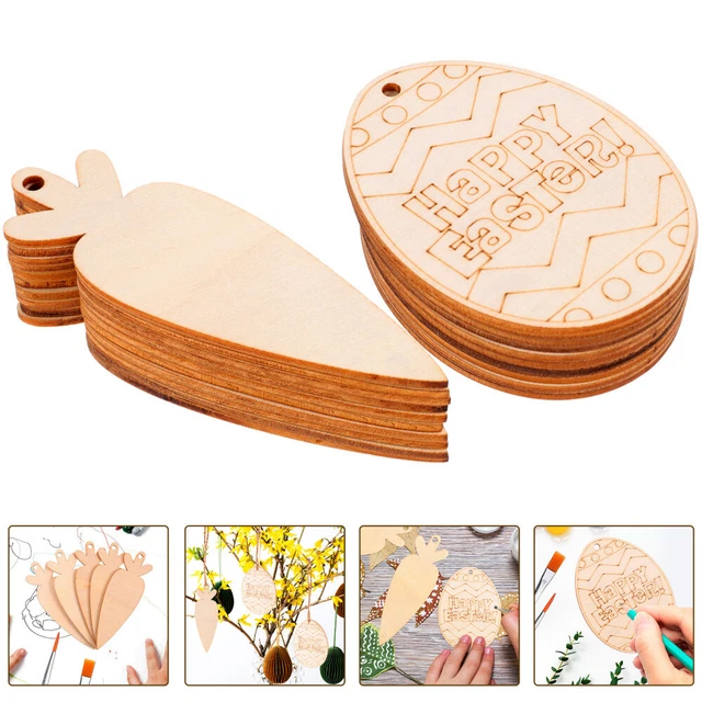 20 piezas rodajas de madera sin terminar huevos de Pascua zanahorias recortes de madera hágalo usted mismo pintura madera