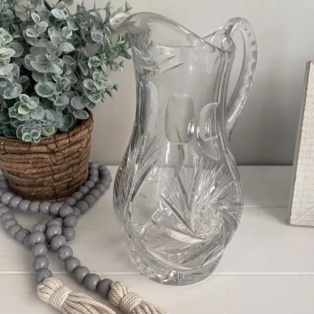 Antique American Brilliant Period Cut Glass ABP Crystal Pitcher Tankard 9 1/4”