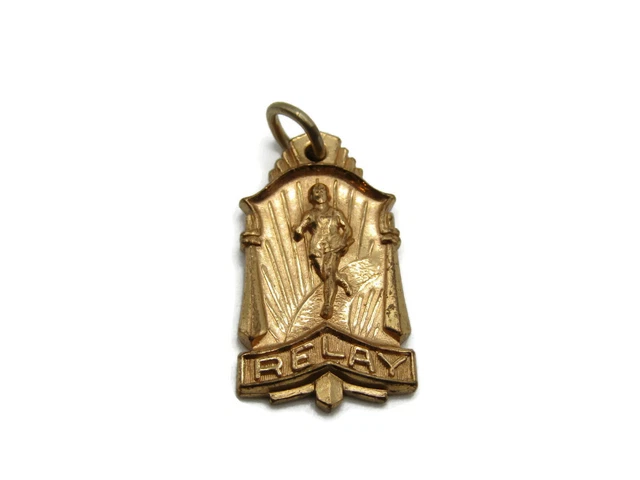 HCC Relay Charm Running Sports Gold Tone Etched