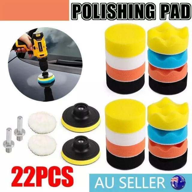 22pcs 3" Buffing Waxing Polishing Sponge Pads Kit Set For Car Polisher Drill AU
