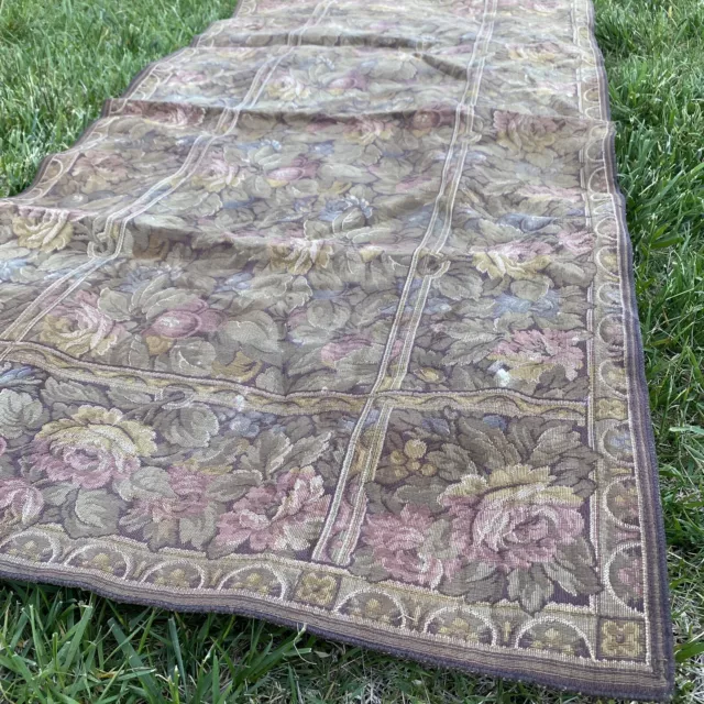Vintage Antique? FLORAL Woven Table linen RUNNER Wall Rug Roses Berries