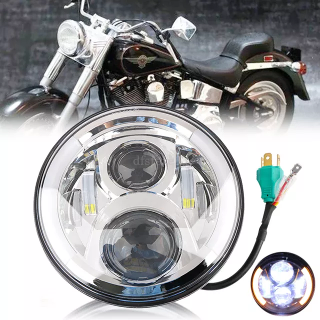 7" Moto Projecteur 4 LED DRL Ange Halo Oeil Hi/Lo Phare Feux Avant Pour Harley