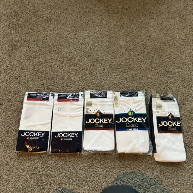 Vtg JOCKEY Front Briefs Tall Man 44 Full Rise Combed Cotton White 5 pair new