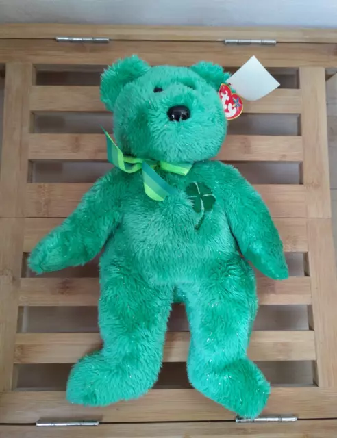 NWT New wTags TY Beanie Baby Clover Four Leaf Clover  Bear Green Good Luck Large