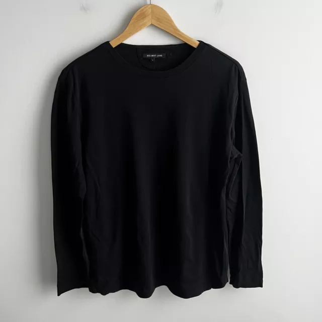 Helmut Lang Top Womens Small Black Long Sleeve Boat Neck T-Shirt Oversize Tee