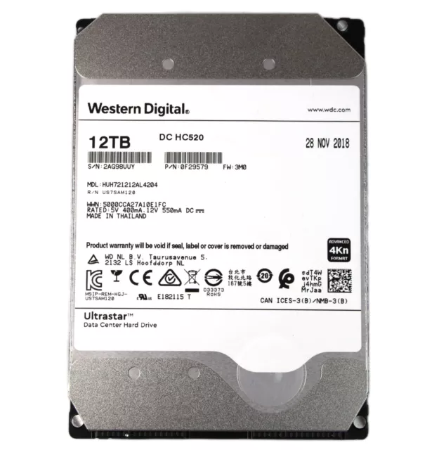 12TB Western Digital HUH721212AL4204 HC520 SAS Serveur 3,5 " Disque Dur Internal