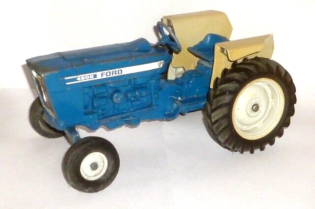 Antiguo Ertl Juguete de Hojalata Tractor Bulldog Volquete Ford 4600 Azul 25cm