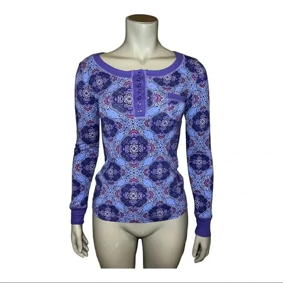 Vera Bradley Lilac Tapestry Pajama Lounge Shirt Wide Neck XS EUC