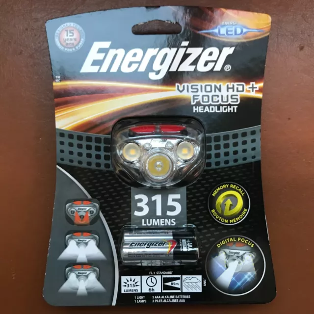 NEW Energizer Vision HD+ Focus 315 Lumens Headlight LED with 3 AAA Max batteries