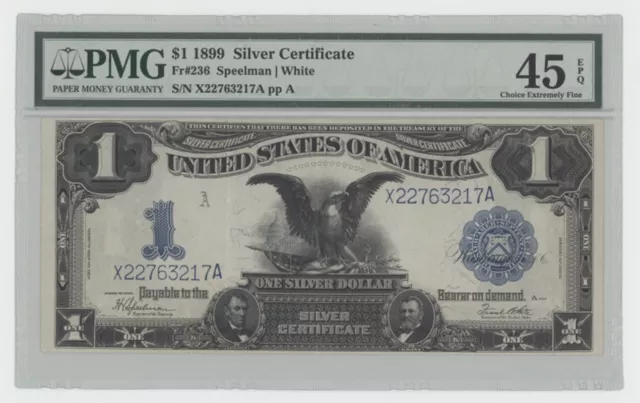 1899 $1.00 Silver Certificate "Black Eagle" PMG 45 EPQ Choice Extremely Fine