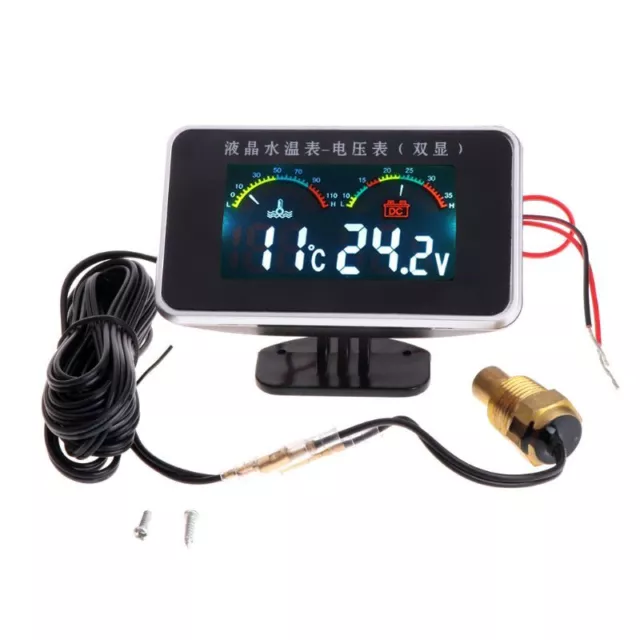 Water Temperature Voltage Display Panel 2in1 12/24V LCD Voltmeter