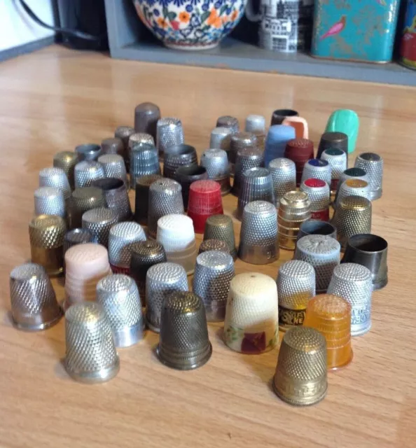 Job Lot 60+ Vintage Thimbles Antique Rare Adverrtising Lucite Brass Sewing