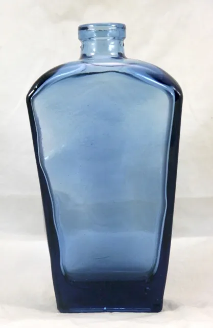 Dark Royal Blue Art Glass Bottle Vase. Mold Blown. Wavy Flat Tapered Sides 8.7"