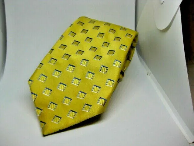 Palio Designer 100% Silk Tie Dress Work neck wear men yellow blue check