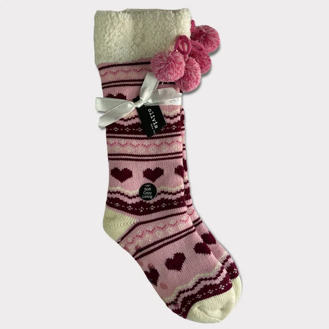 Olivia New York Womens Thick Socks Hearts Red Pink Grippers NWT