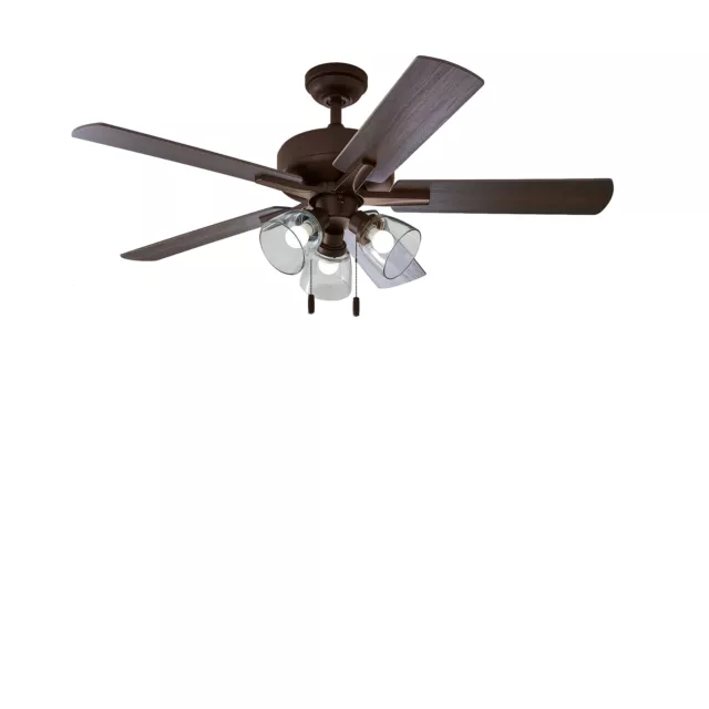 52" Bronze Coastal Ceiling Fan, 5 Reversible Blade, 3 LED Bulbs Included