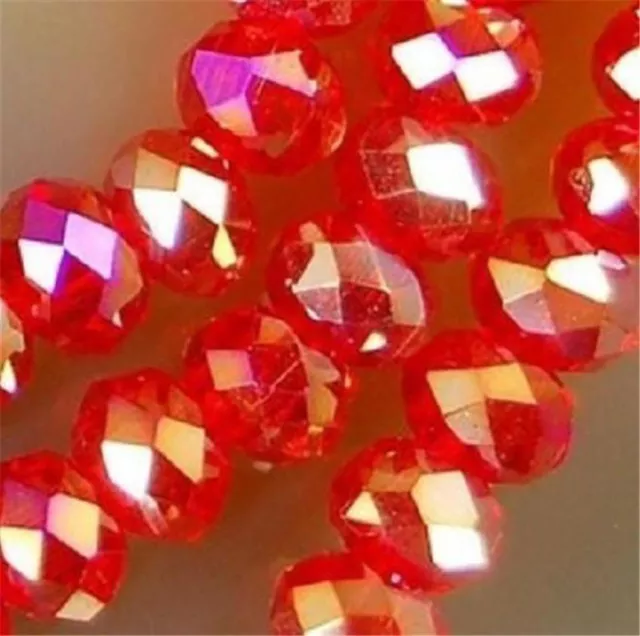 1000 Pcs 3x4mm Faceted Red AB Crystal Rondelle Loose Beads