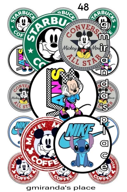 Mickey Mouse Brand 1-inch Pre-Cut Bottle Cap Images Set of 15