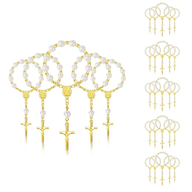 30Pcs Baptism Rosary Acrylic Rosary Beads Rosaries with Cross for the First S2W2