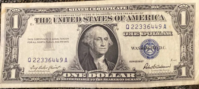 1957-B Silver Certificate $1 Blue Seal - Uncirculated US Paper Money Q 22336449A