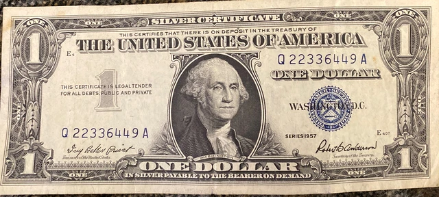 1957-B Silver Certificate $1 Blue Seal - Uncirculated US Paper Money Q 22336449A
