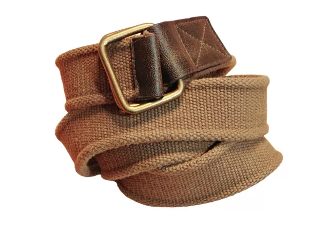 Wide Fabric Cargo Surplus Double D Ring Belt Vintage Mens 54" Brown/Khaki/Beige