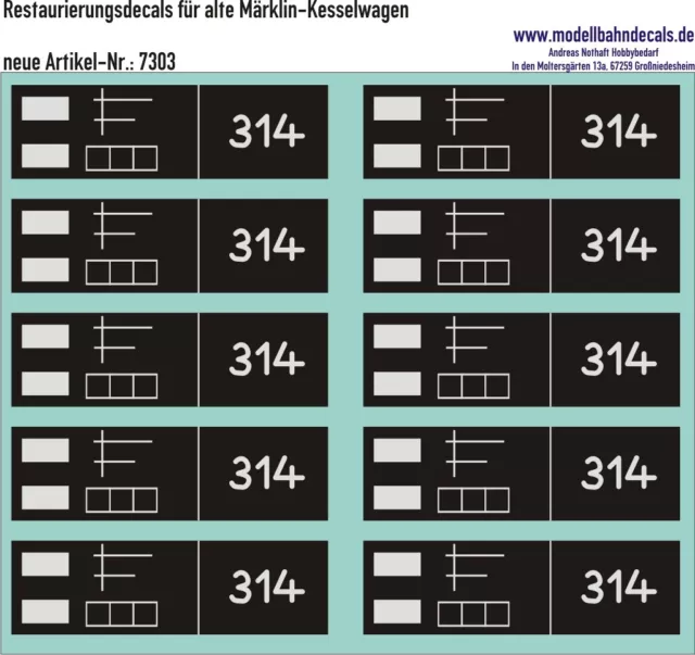 H0-Restaurierungs-Decals - für alte Märklin-Kesselwagen 087-7303 Top Neu!