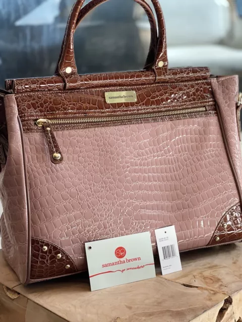 Samantha Brown Croco-Embossed Dowel Travel Bag (Mauve) RARE Old Stock