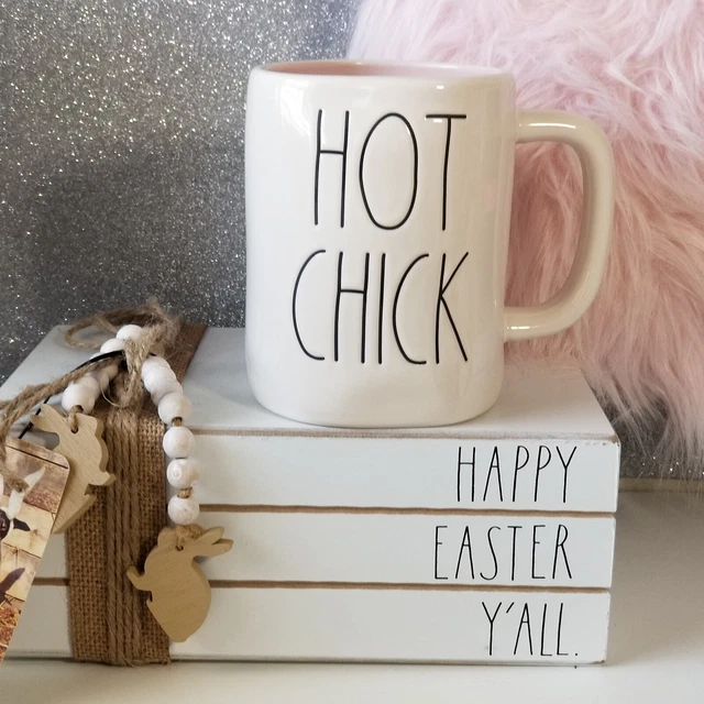 NEW Rae Dunn Artisan Collection "Hot  Chick" White  Coffee Tea Mug Pink Inside