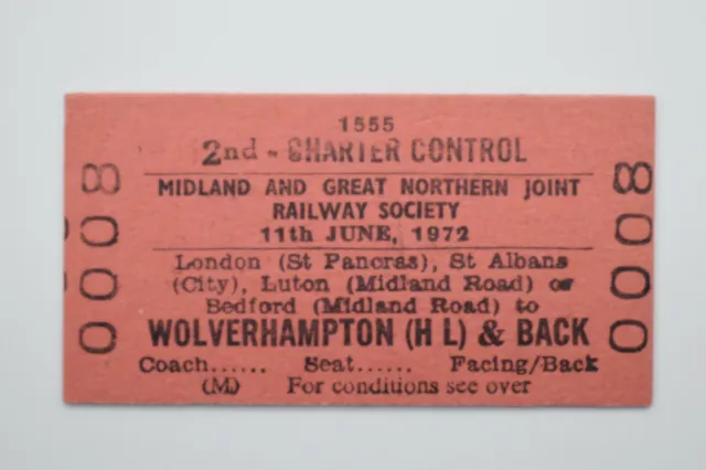 M&GN Jt Railway Ticket No 0008 LONDON to WOLVERHAMPTON (HL) JUNE 1972