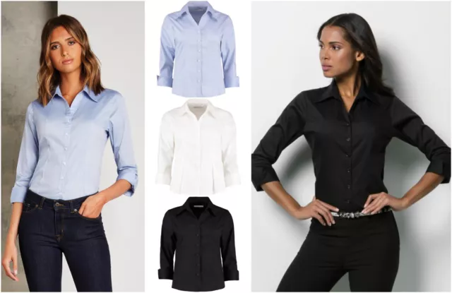 Kustom Kit Ladies Three Quarter Sleeve Oxford Blouse Shirt Smart Office Kk710