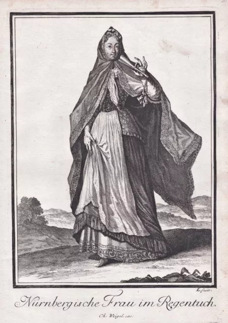 Nürnberg Frau woman Regentuch Trachten costumes Kupferstich engraving Clara 1703