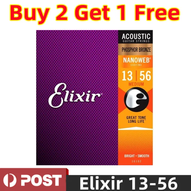 Elixir Nanoweb Acoustic Guitar Strings 13-56 Medium Phosphor Bronze E16102