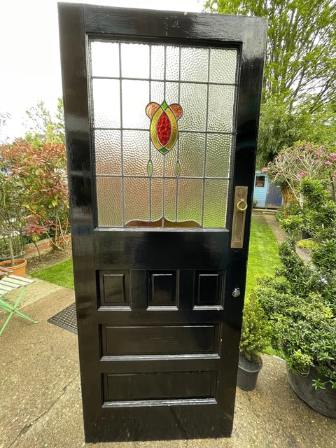 Old Antique Reclaimed Art Deco Nouveau 1930 External Leaded Light Front Door