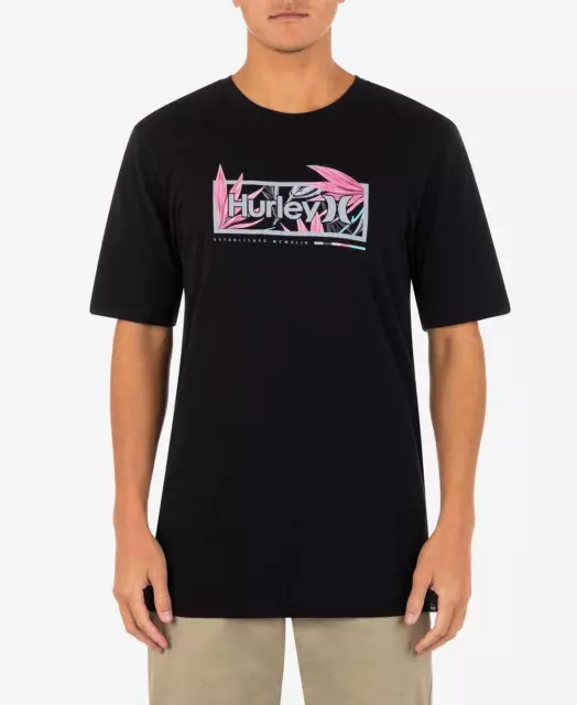Hurley Men's Flower Box Short Sleeve Crewneck T-shirt Top Black Small-Medium SM