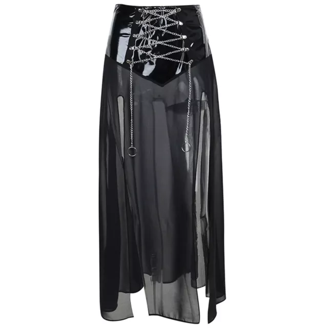 2022 Women's Patent Leather Skirt Pole Dance Metal Chain Transparent Party Skirt 5