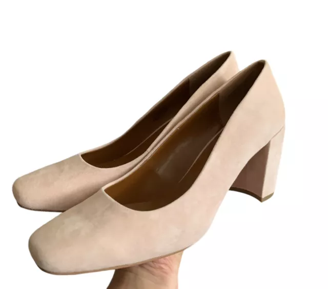 H by HALSTON Whitney Pale Pink Suede Square Toe High Heel Pump Shoes Size 8.5 M