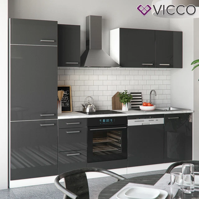 Cuisine équipée Vicco R-Line 300 Cm Anthracite Brillant Meuble Cuisine Bloc Neuf