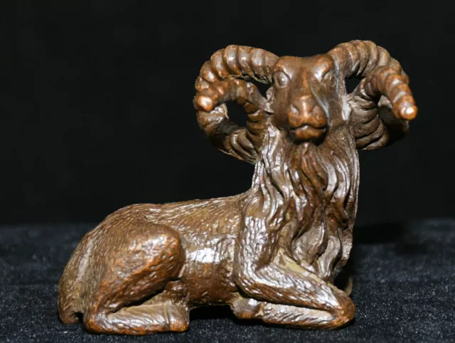 2.3'' Old Chinese Dynasty Bronze Feng Shui Sheep Goat Lucky Animal Statue