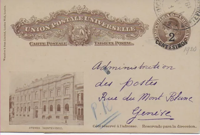 Postkarte Montevideo nach Genf, 1920