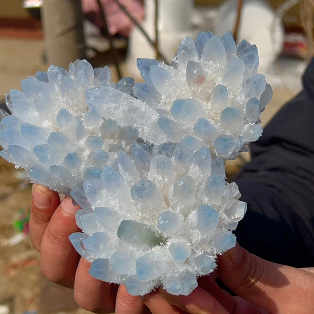 2.01LB New Find sky blue Phantom Quartz Crystal Cluster Mineral Specimen Healing 10