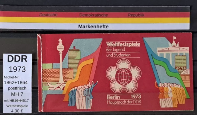 DDR 1973 MiNr. MH 7 mit HB16+17 MiNr.1862+1864 postfrisch  Weltfestspiele