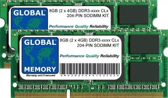 8 GB (2 x 4 GB) DDR3 1066/1333/1600 MHz 204-PIN SODIMM MEMORY RAM KIT PER LAPTOP