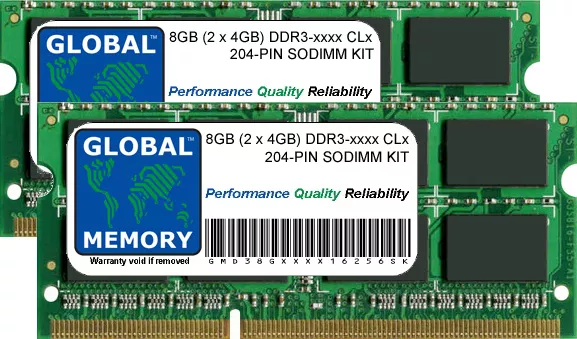 8GB (2 x 4GB) DDR3 1066/1333/1600MHz 204-PIN SODIMM MEMORY RAM KIT FOR LAPTOPS